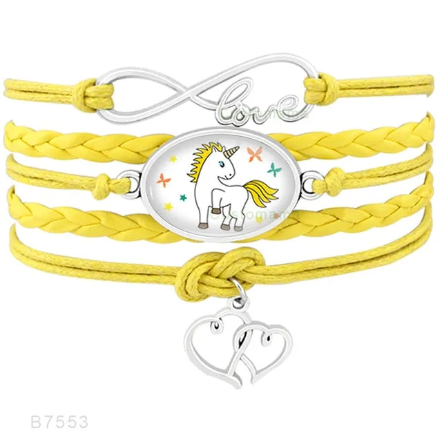 Unicorn Horse Bracelets Animal Heart Infinity Love 18*25mm Dome Cabochon Charm Leather Jewelry  Women Men Girl Boy Unisex Gift