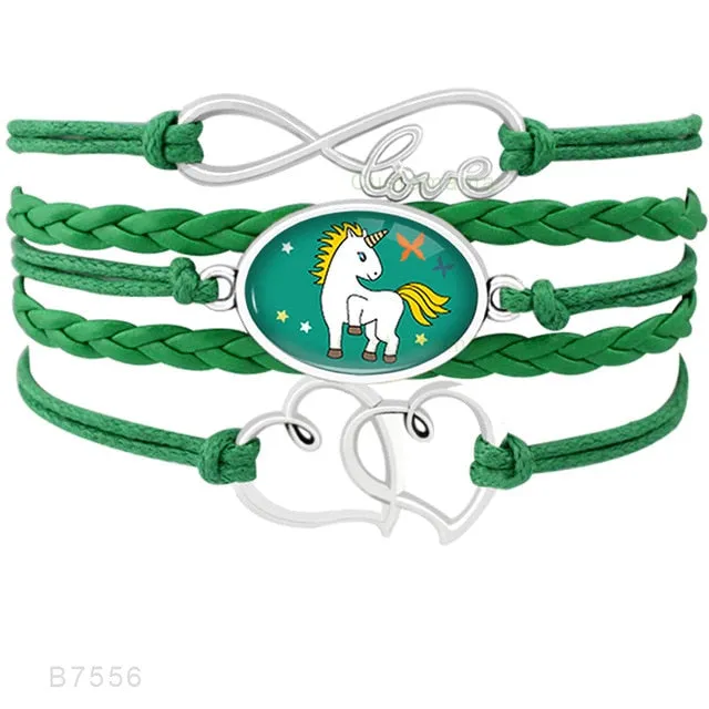 Unicorn Horse Bracelets Animal Heart Infinity Love 18*25mm Dome Cabochon Charm Leather Jewelry  Women Men Girl Boy Unisex Gift