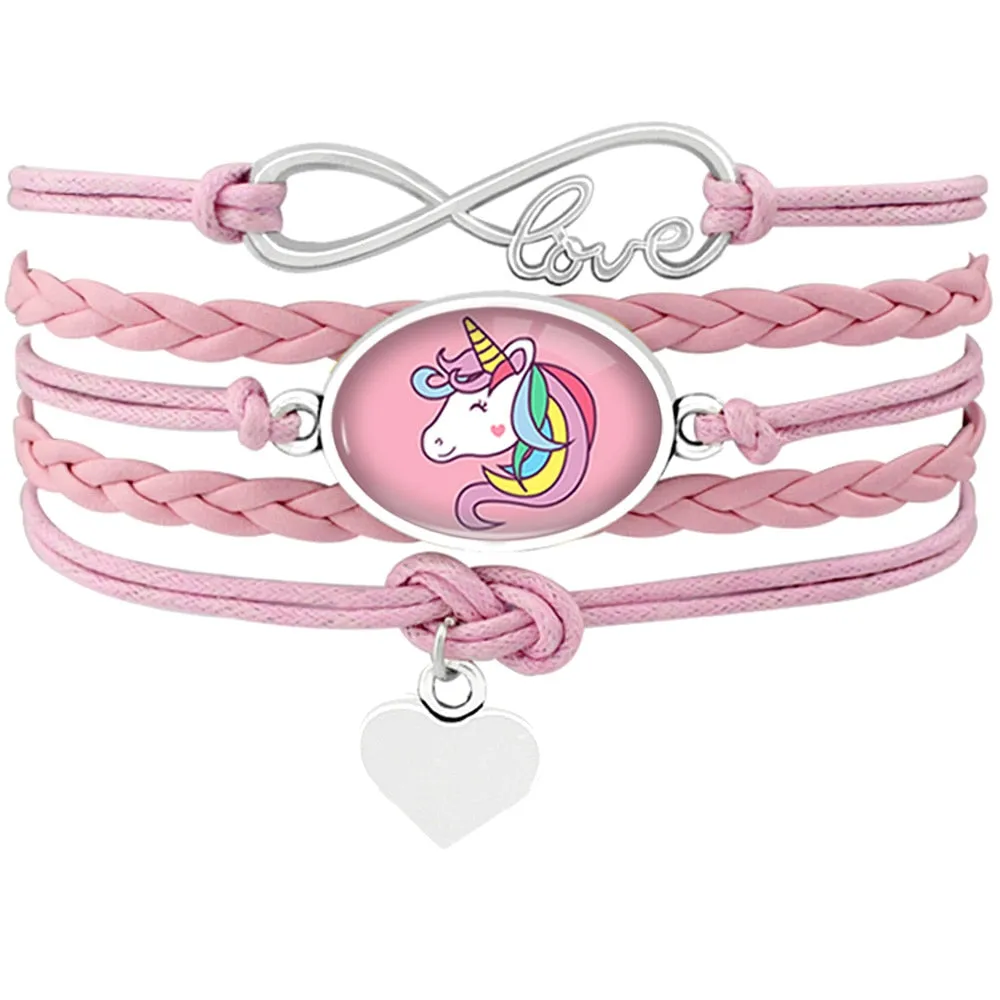 Unicorn Horse Bracelets Animal Heart Infinity Love 18*25mm Dome Cabochon Charm Leather Jewelry  Women Men Girl Boy Unisex Gift