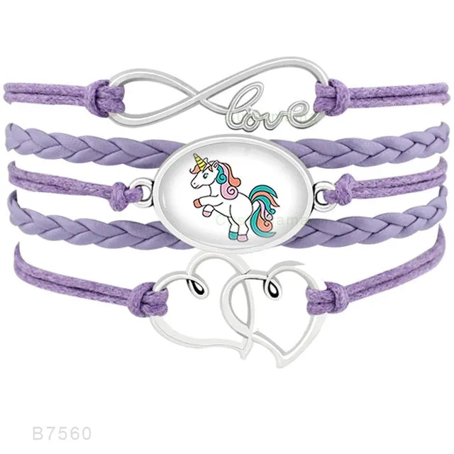 Unicorn Horse Bracelets Animal Heart Infinity Love 18*25mm Dome Cabochon Charm Leather Jewelry  Women Men Girl Boy Unisex Gift