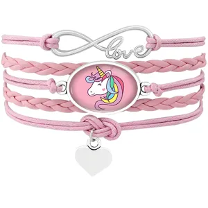Unicorn Horse Bracelets Animal Heart Infinity Love 18*25mm Dome Cabochon Charm Leather Jewelry  Women Men Girl Boy Unisex Gift