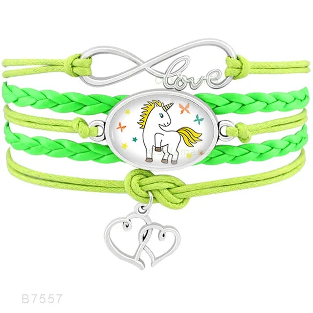 Unicorn Horse Bracelets Animal Heart Infinity Love 18*25mm Dome Cabochon Charm Leather Jewelry  Women Men Girl Boy Unisex Gift