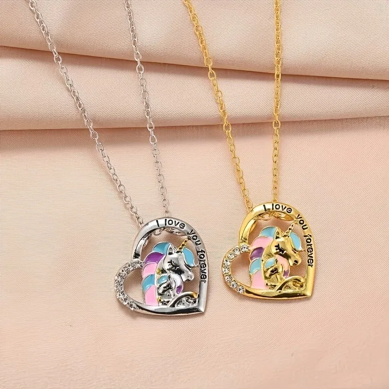 Unicorn Necklace Heart Shape Pendant Necklace For Men Women