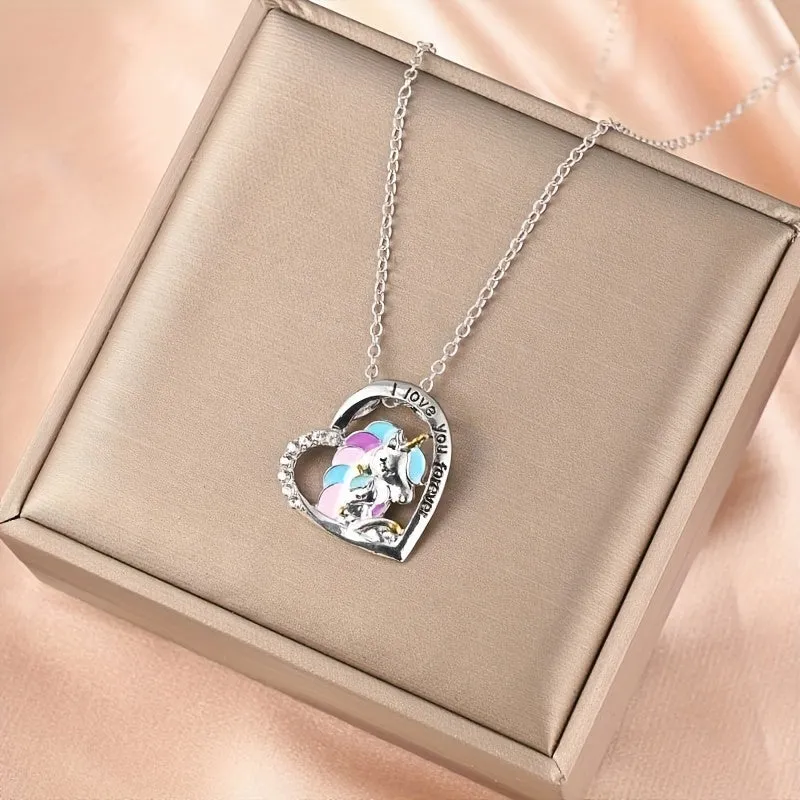 Unicorn Necklace Heart Shape Pendant Necklace For Men Women