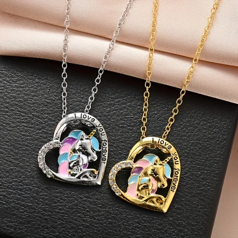 Unicorn Necklace Heart Shape Pendant Necklace For Men Women