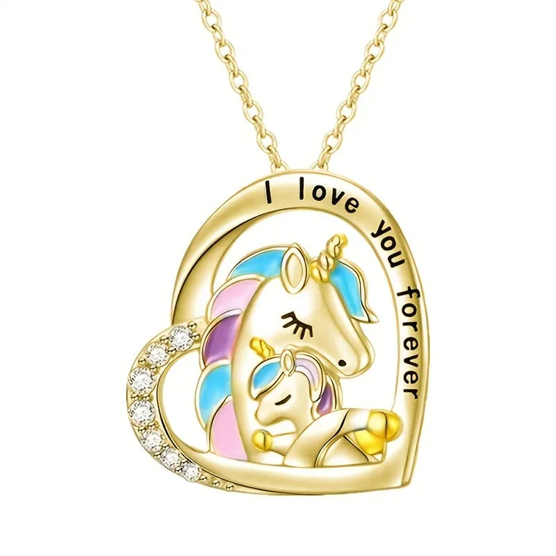 Unicorn Necklace Heart Shape Pendant Necklace For Men Women