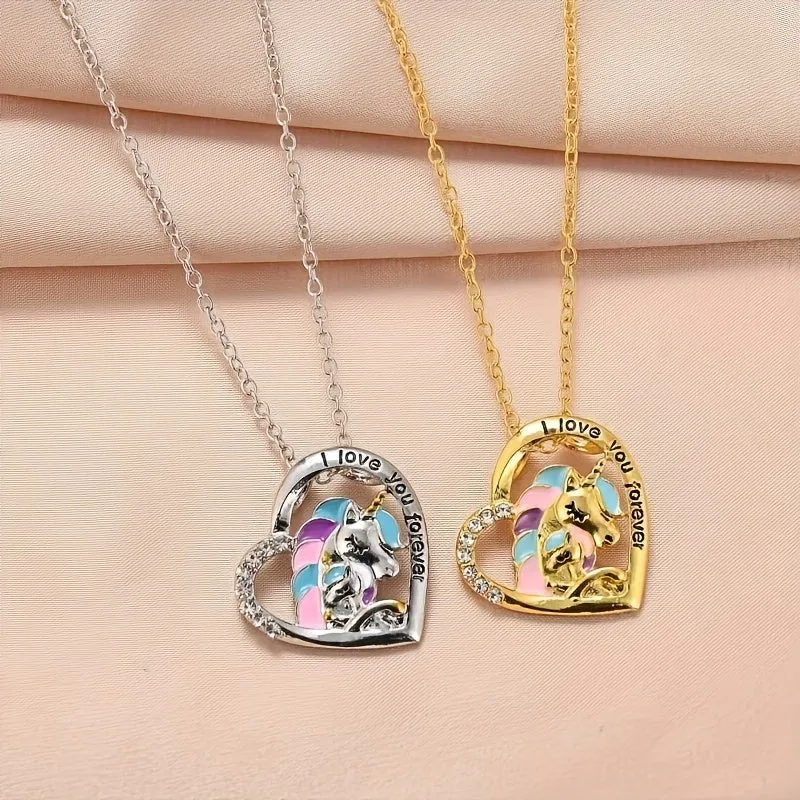 Unicorn Necklace Heart Shape Pendant Necklace For Men Women