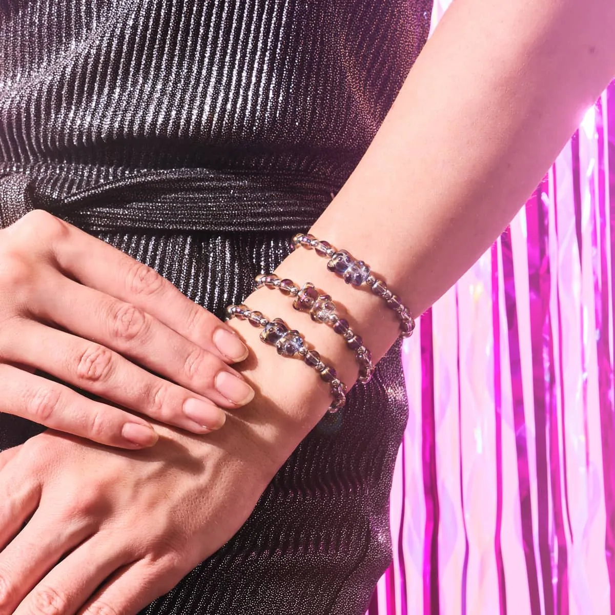Unicorn Purple | Silver | Double Shimmer Bear Bracelet