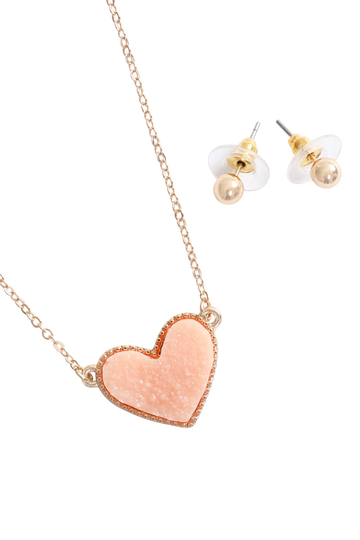 VALENTINE HEART DRUZY PENDANT NECKLACE AND EARRING SET