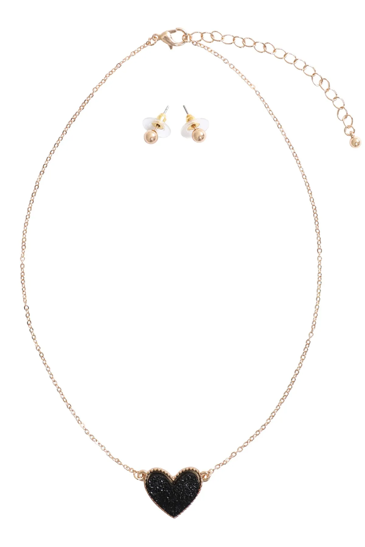 VALENTINE HEART DRUZY PENDANT NECKLACE AND EARRING SET