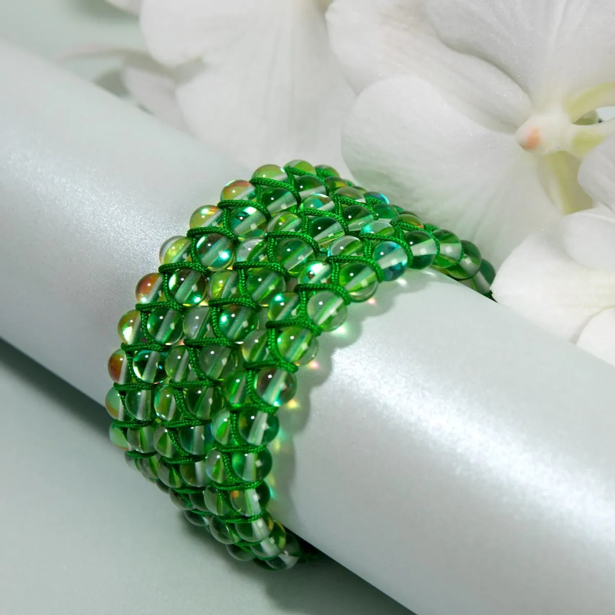 Verdant Moon | Silver | Double Galaxy Glass Bracelet