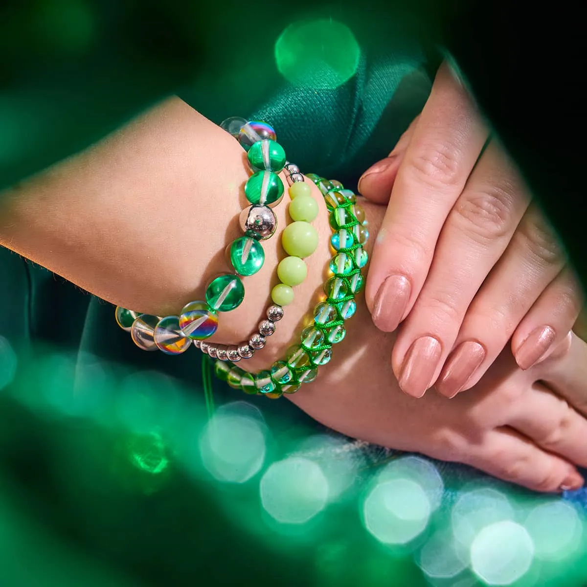 Verdant Moon | Silver | Double Galaxy Glass Bracelet