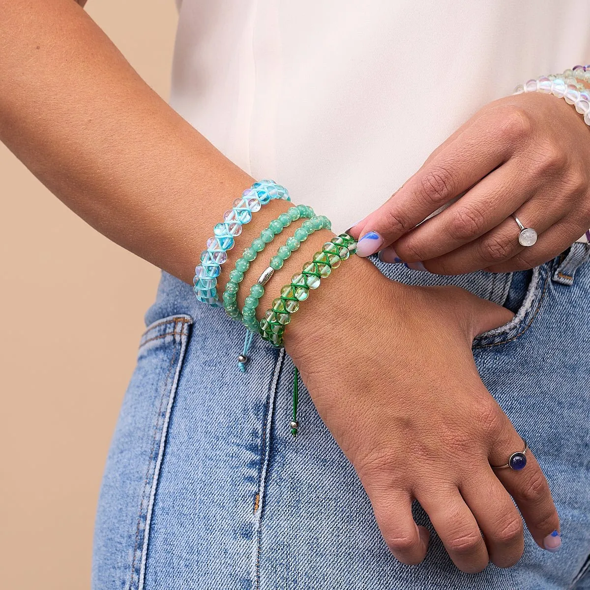 Verdant Moon | Silver | Double Galaxy Glass Bracelet