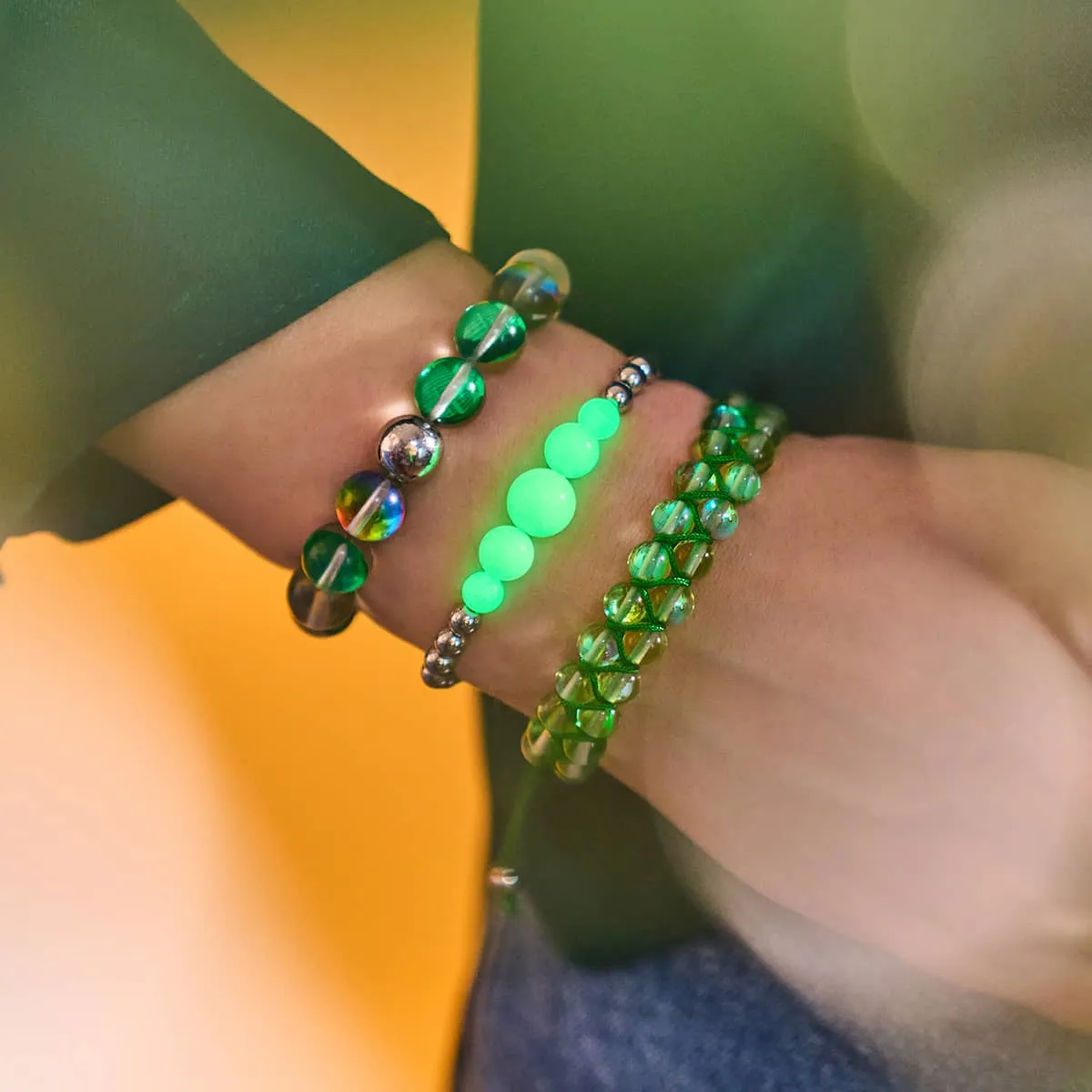 Verdant Moon | Silver | Double Galaxy Glass Bracelet