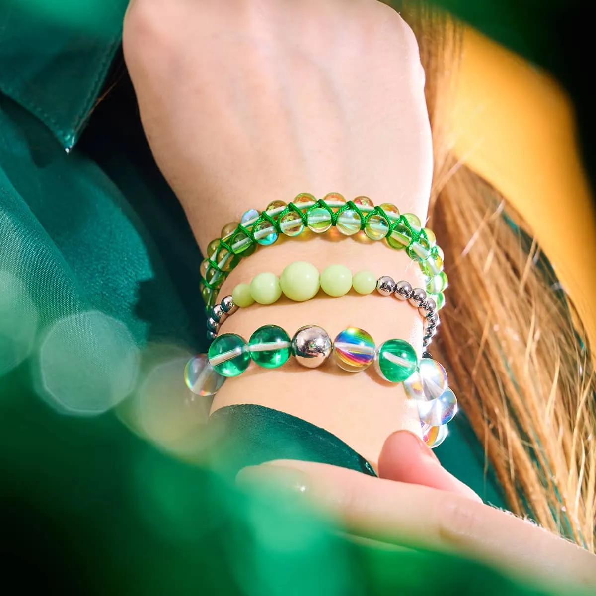 Verdant Moon | Silver | Double Galaxy Glass Bracelet