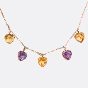 Victorian Citrine & Amethyst Heart Necklace
