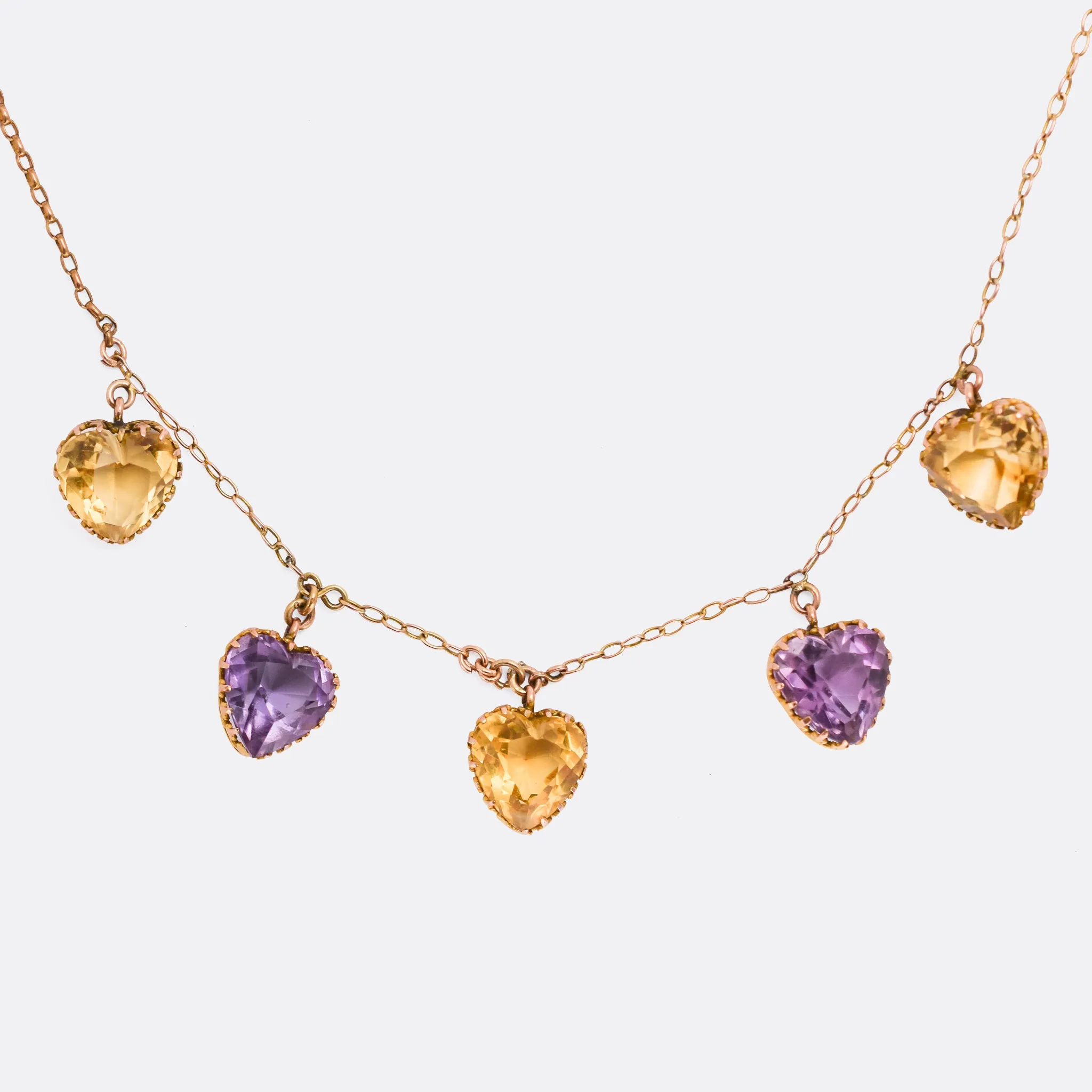 Victorian Citrine & Amethyst Heart Necklace