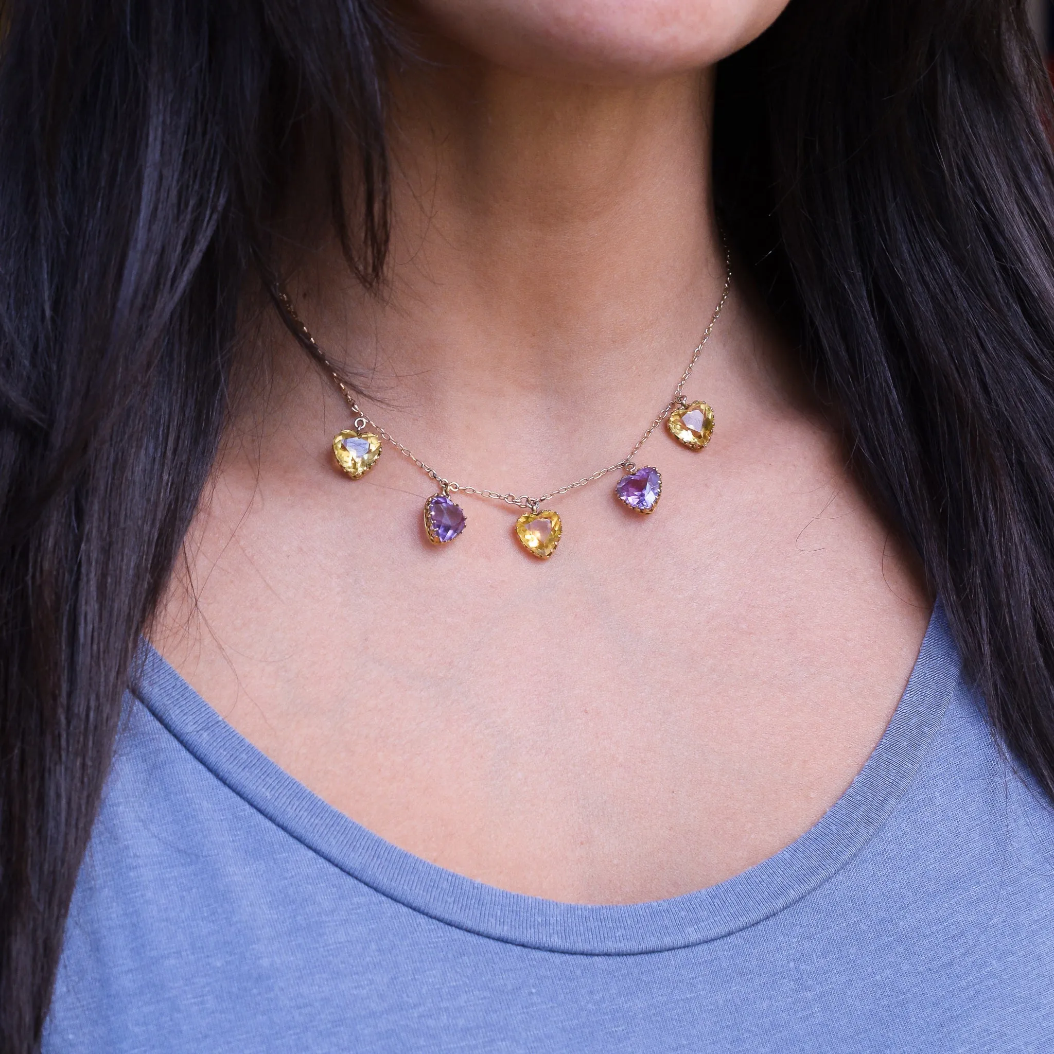 Victorian Citrine & Amethyst Heart Necklace