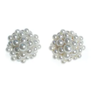 Vintage 1950s Made in Japan White Seed Pearl Cluster Earrings, Faux Pearls, Clip-on