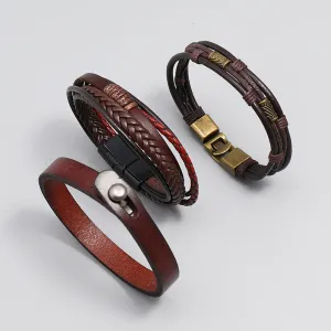 Vintage Braided Cowhide Leather Bracelet for Men