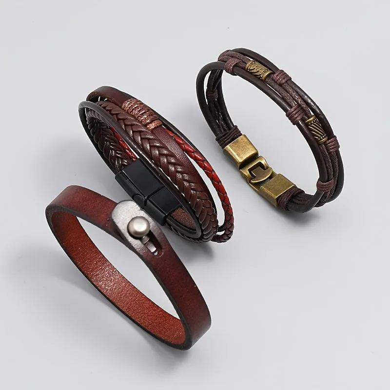 Vintage Braided Cowhide Leather Bracelet for Men