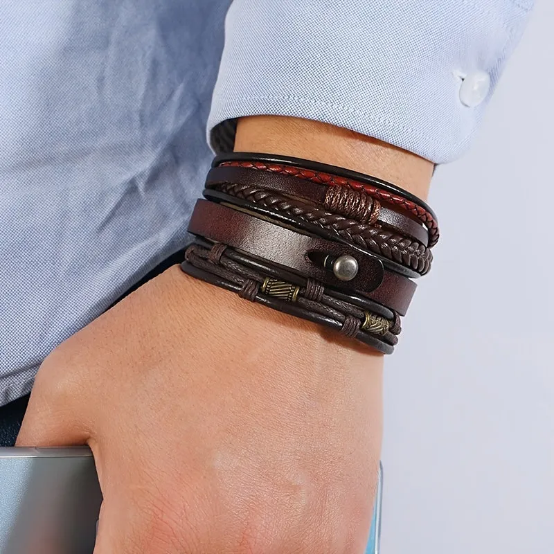 Vintage Braided Cowhide Leather Bracelet for Men