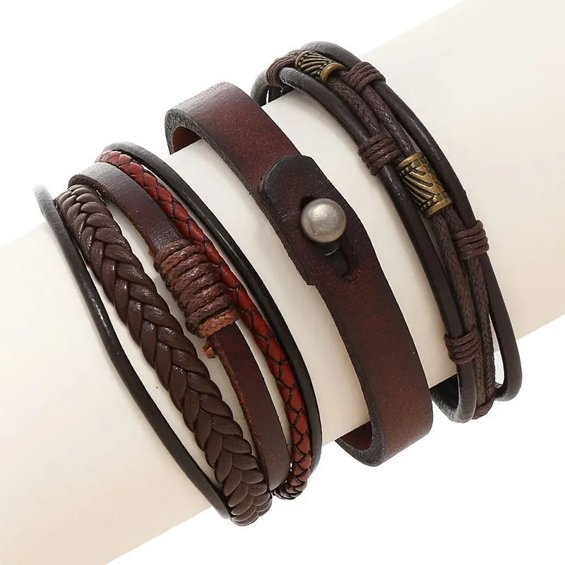 Vintage Braided Cowhide Leather Bracelet for Men