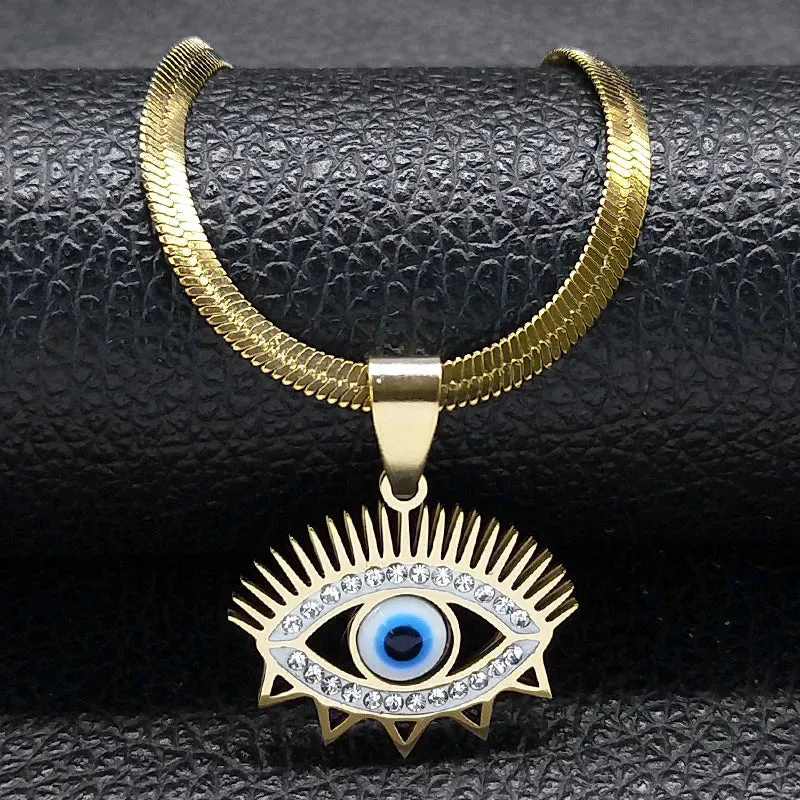 Vintage Crystal Evil Demon Eye Choker Necklaces for Women Stainless Steel Gold Plated Necklaces Jewelry