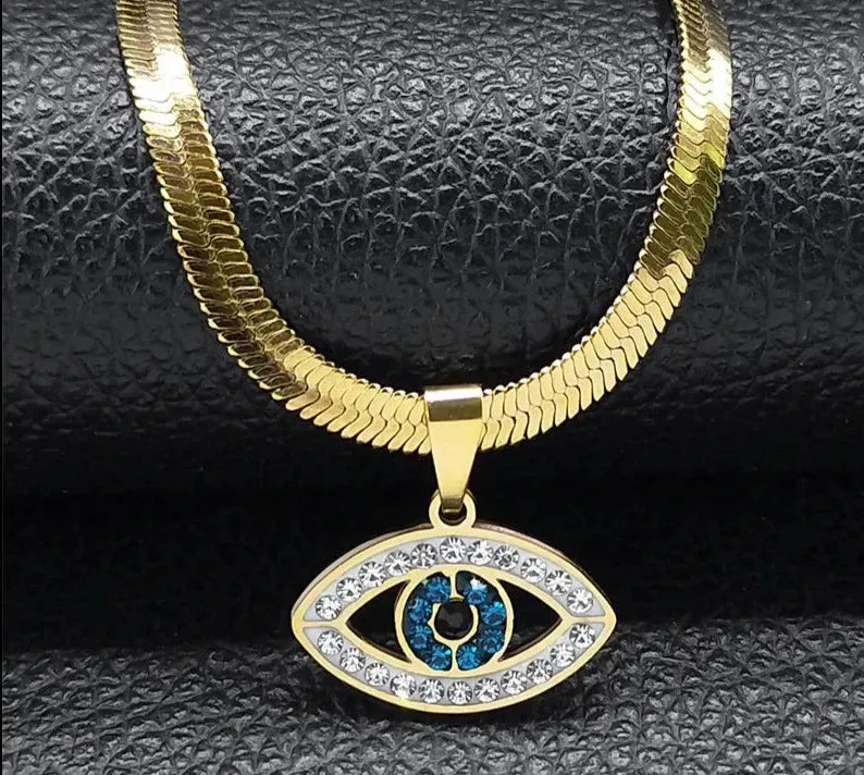 Vintage Crystal Evil Demon Eye Choker Necklaces for Women Stainless Steel Gold Plated Necklaces Jewelry