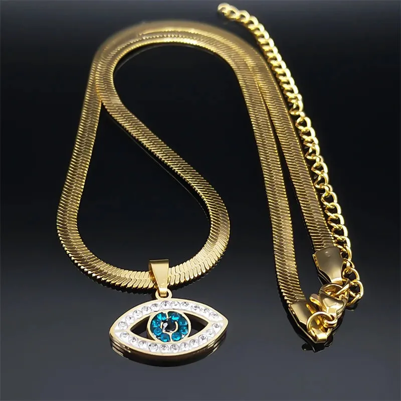 Vintage Crystal Evil Demon Eye Choker Necklaces for Women Stainless Steel Gold Plated Necklaces Jewelry