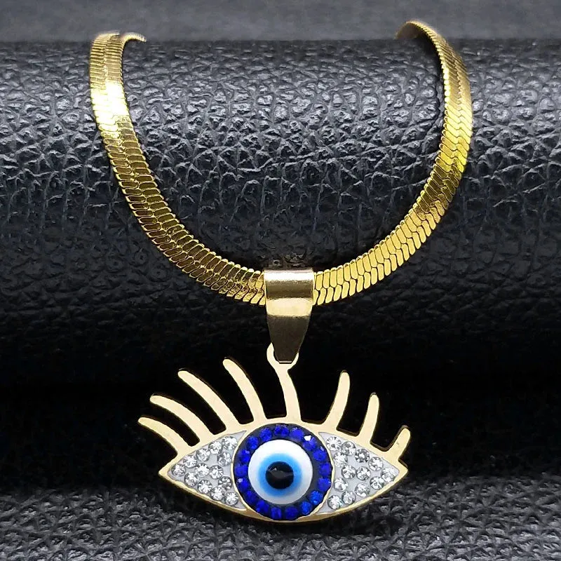 Vintage Crystal Evil Demon Eye Choker Necklaces for Women Stainless Steel Gold Plated Necklaces Jewelry