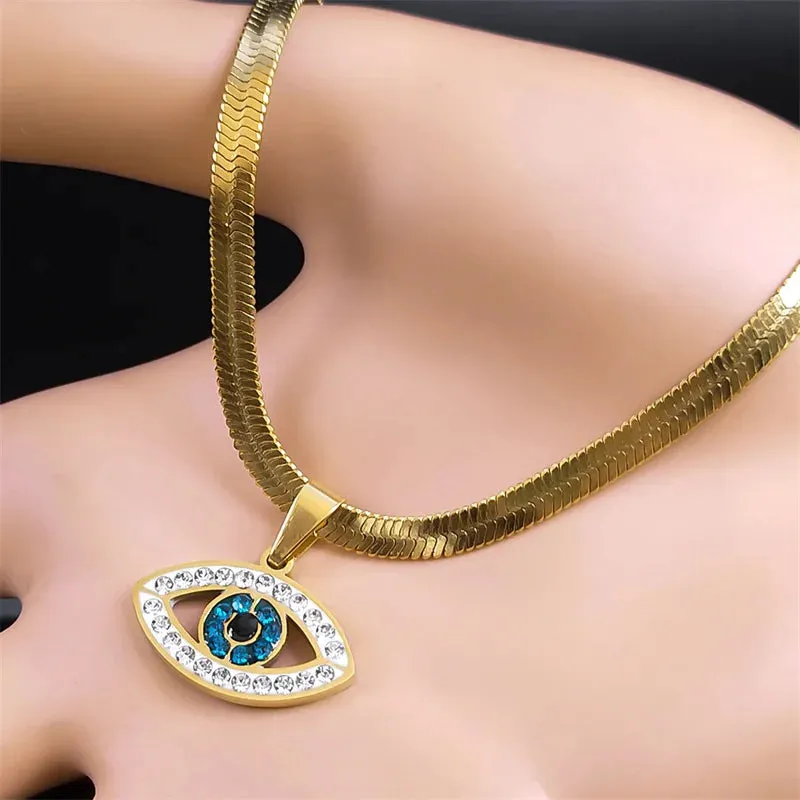 Vintage Crystal Evil Demon Eye Choker Necklaces for Women Stainless Steel Gold Plated Necklaces Jewelry