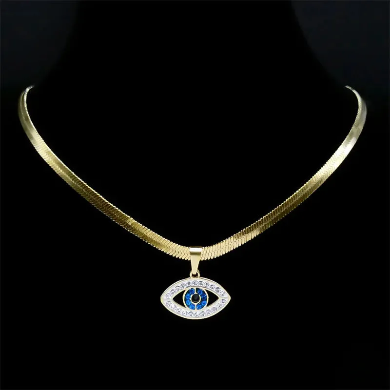 Vintage Crystal Evil Demon Eye Choker Necklaces for Women Stainless Steel Gold Plated Necklaces Jewelry