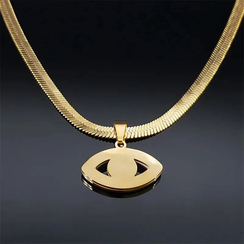 Vintage Crystal Evil Demon Eye Choker Necklaces for Women Stainless Steel Gold Plated Necklaces Jewelry