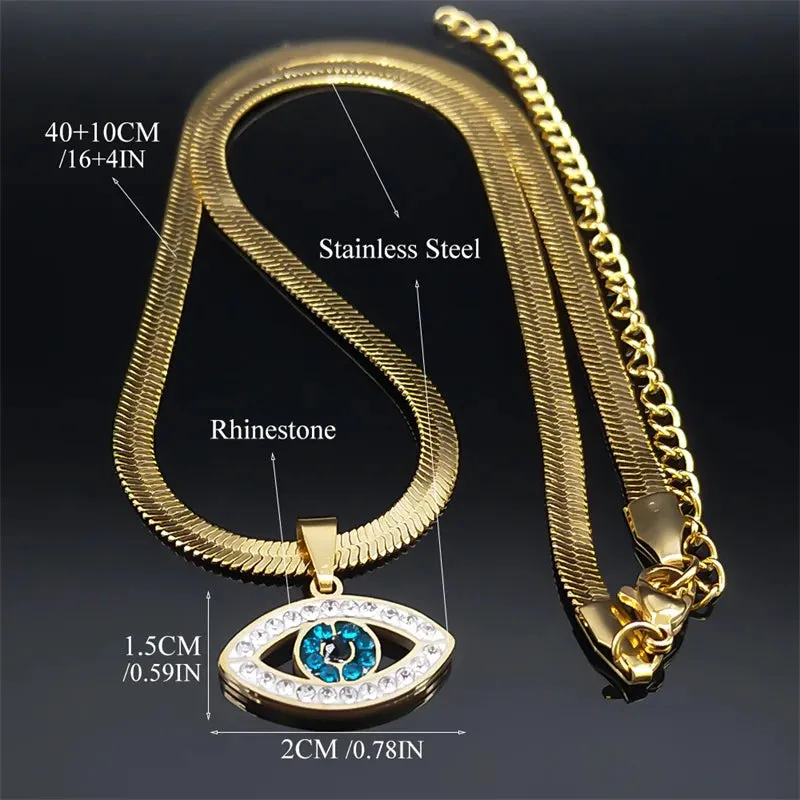 Vintage Crystal Evil Demon Eye Choker Necklaces for Women Stainless Steel Gold Plated Necklaces Jewelry