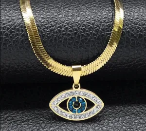 Vintage Crystal Evil Demon Eye Choker Necklaces for Women Stainless Steel Gold Plated Necklaces Jewelry