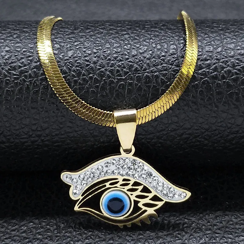 Vintage Crystal Evil Demon Eye Choker Necklaces for Women Stainless Steel Gold Plated Necklaces Jewelry