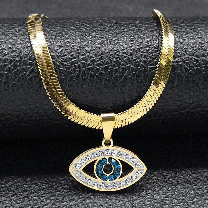 Vintage Crystal Evil Demon Eye Choker Necklaces for Women Stainless Steel Gold Plated Necklaces Jewelry