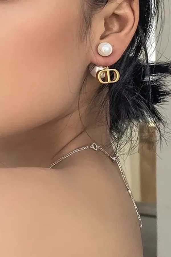 Vintage Double D Shape Pearl Earrings