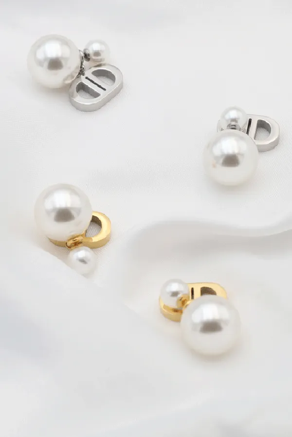 Vintage Double D Shape Pearl Earrings