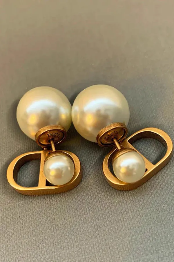 Vintage Double D Shape Pearl Earrings