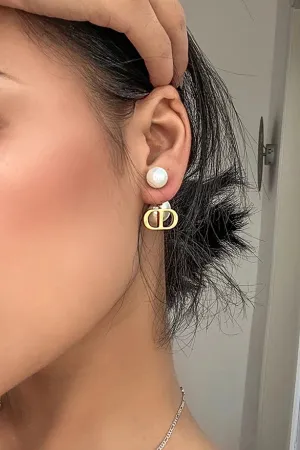 Vintage Double D Shape Pearl Earrings
