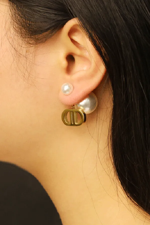 Vintage Double D Shape Pearl Earrings