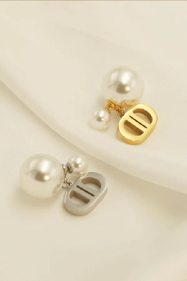 Vintage Double D Shape Pearl Earrings