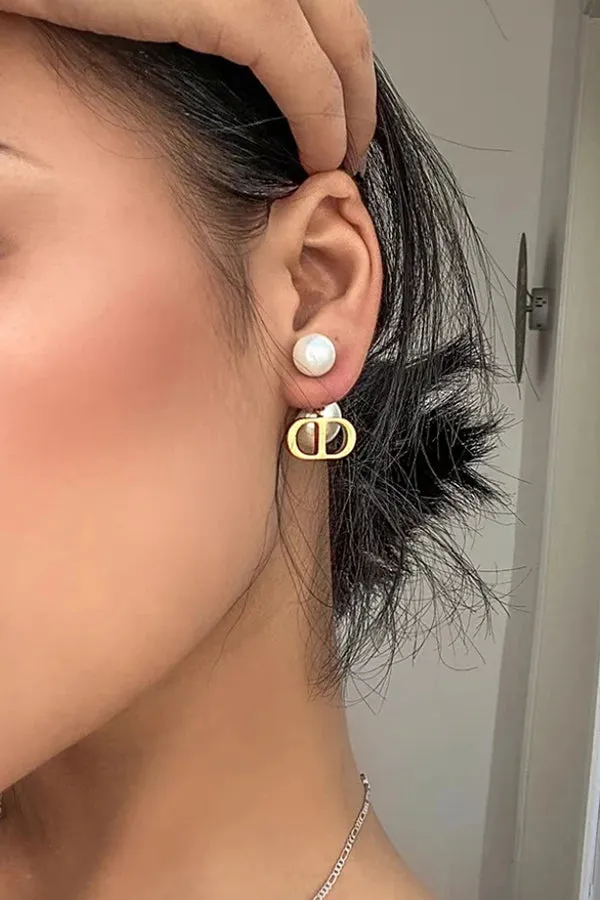 Vintage Double D Shape Pearl Earrings