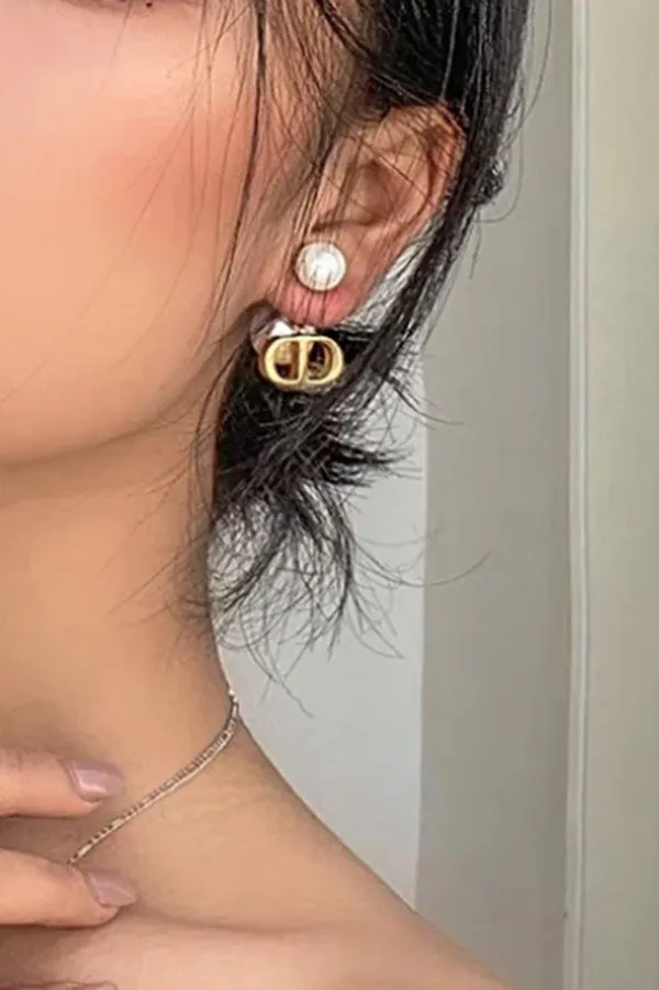 Vintage Double D Shape Pearl Earrings