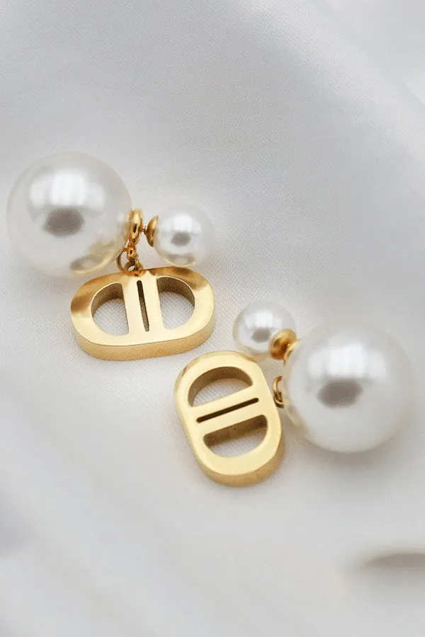 Vintage Double D Shape Pearl Earrings