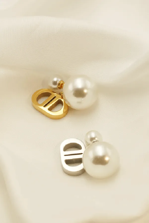 Vintage Double D Shape Pearl Earrings