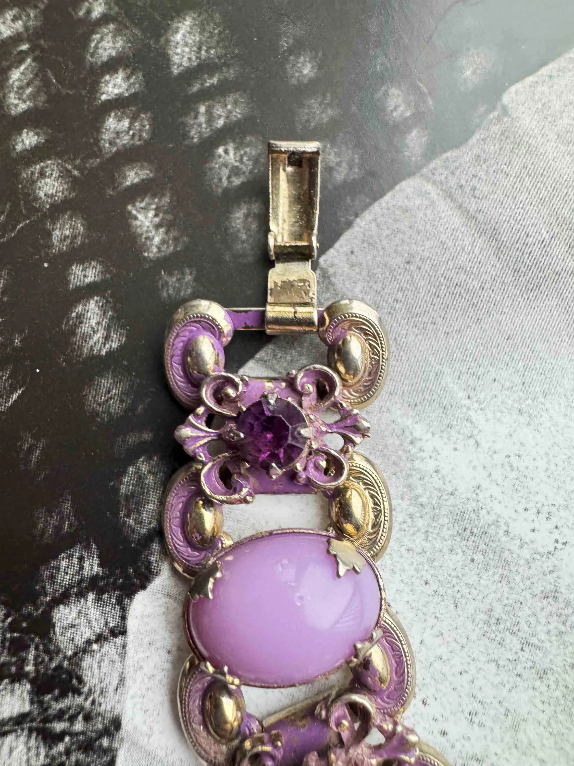 Vintage Lavender Enamel & Amethyst Rhinestone Bracelet