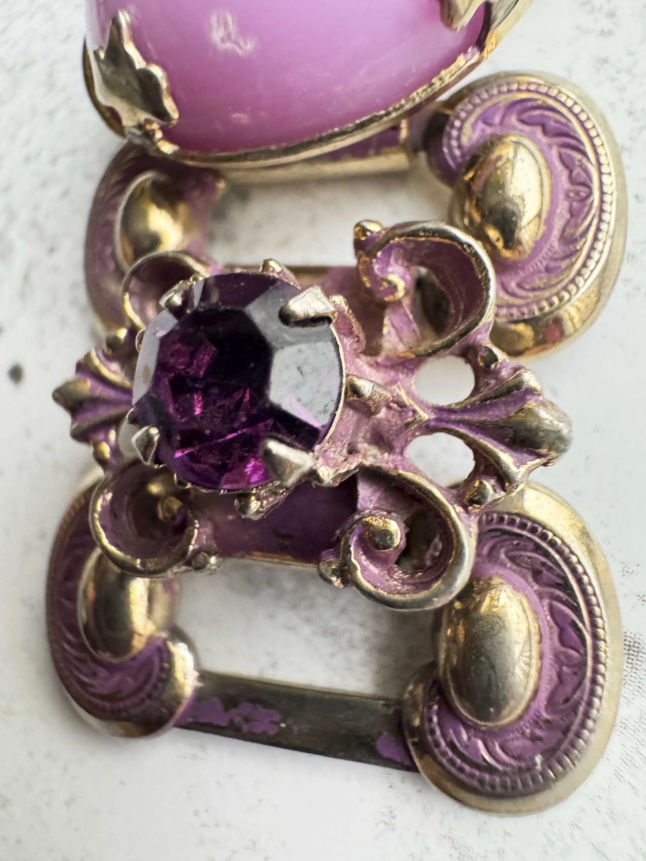 Vintage Lavender Enamel & Amethyst Rhinestone Bracelet